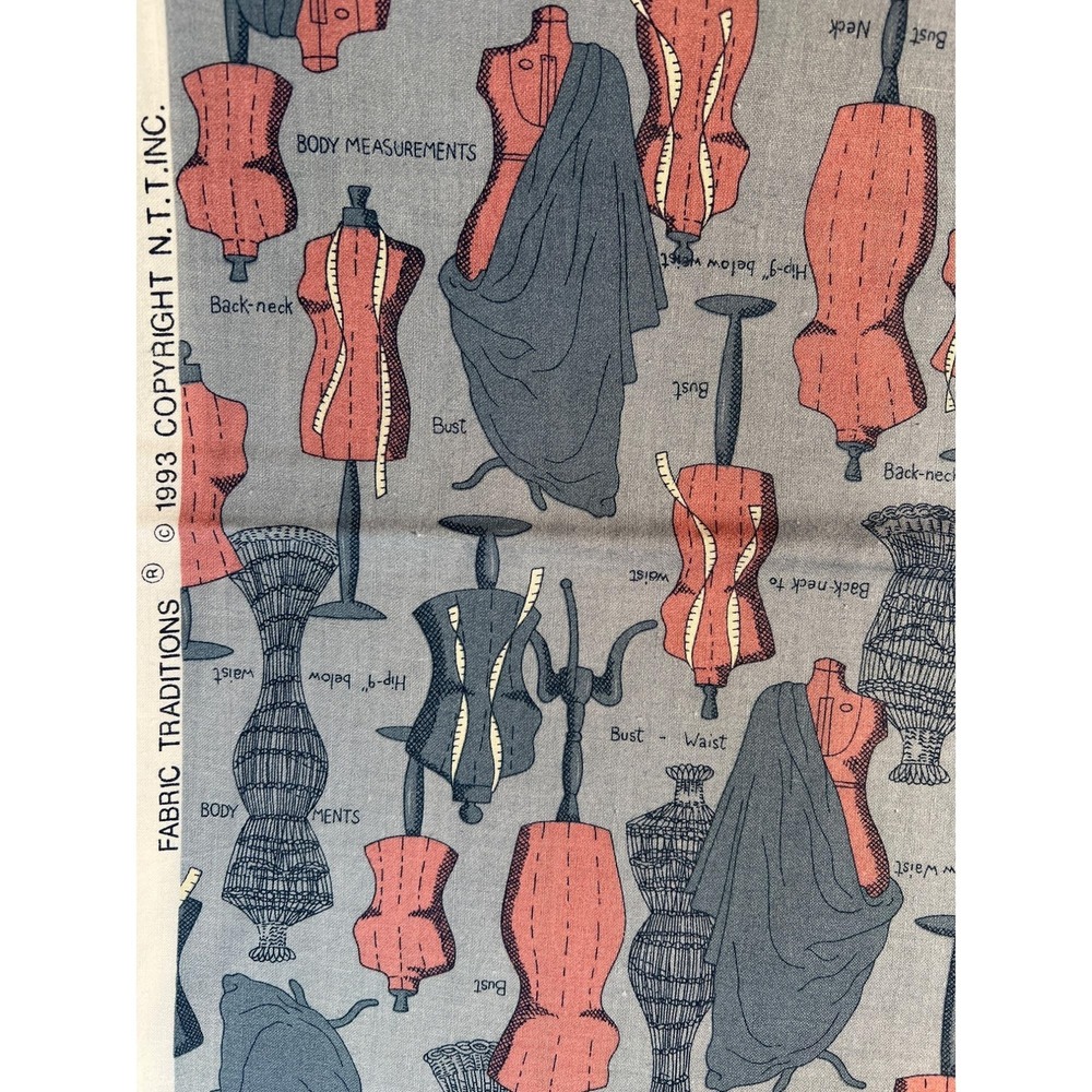 Fabric OOP Vintage 90s Fabric Traditions N.T.T. Dress Forms Cotton 36" L x 45" W